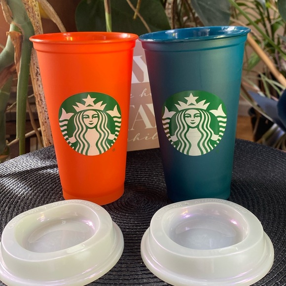 Starbucks reusable coffee cups iridescent lids  unused - Picture 1 of 3